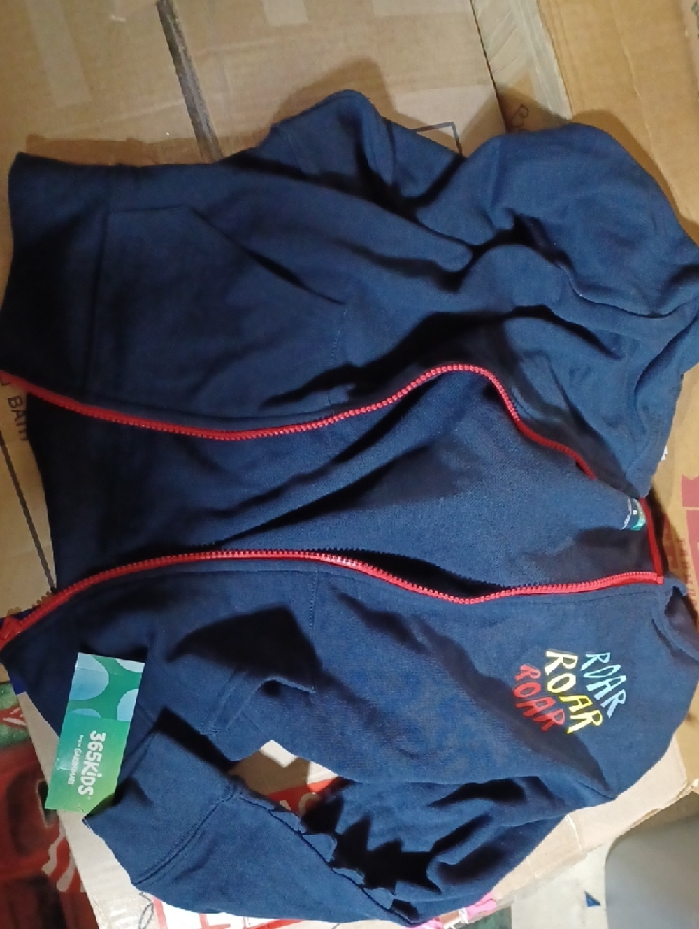 Garanimals Navy Hoodie with Red Zipper and Colorful 'Roar' Text